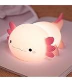 Sunolkie Lampada Notte Bambini Axolotl, Luce Notturna Dinosaurino in Silicone Morbido, Timer 20 Min, USB Ricaricabile, Compleanno e Decorazione Cameretta