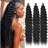 Datanala Ocean Wave Crochet Hair 30inch Deep Wave Curly Crochet Hair 3packs Deep Curly Braiding Hair Extensions Long Braids D