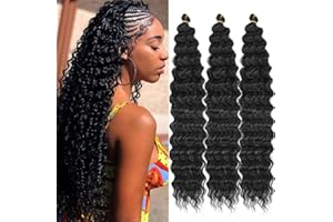 Datanala Ocean Wave Crochet Hair 30inch Deep Wave Curly Crochet Hair 3packs Deep Curly Braiding Hair Extensions Long Braids D