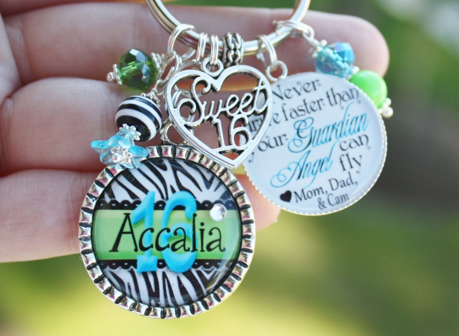 Sweet 16 Keychain personalized with name never drive faster than your