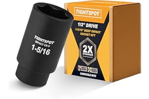 TIGHTSPOT 1/2 Inch Drive 1-5/16 Inch Deep Impact Socket with Anti-Rounding 6 Point Design, Heat-Treated CRV Steel