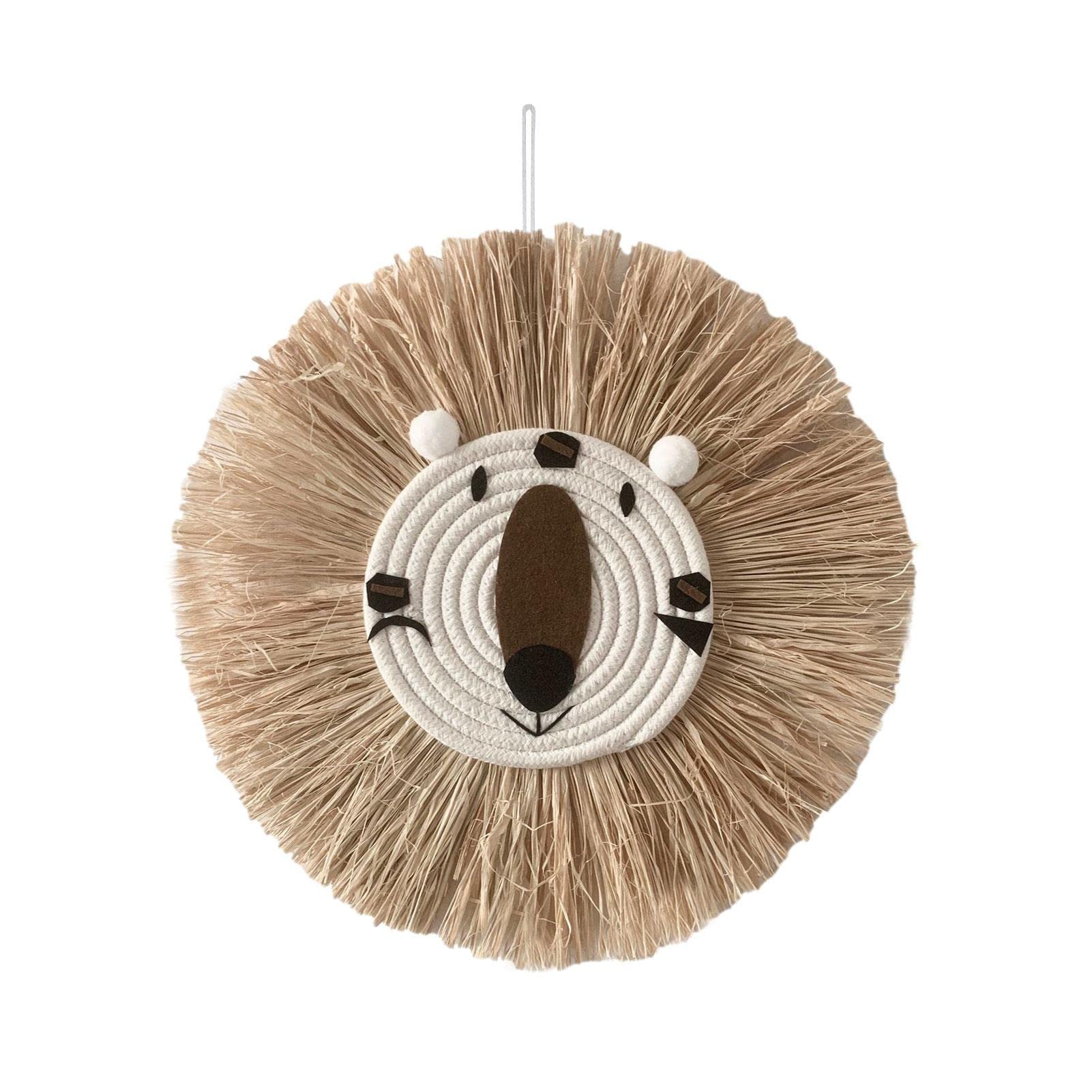 zalati Woven Tapestry, Wall Art Animal Head Hand Knitted Hangings Pendant with Cartoon Tiger Tassel Beard Macrame Wall Hangings for Home Office School Decor - Tiger