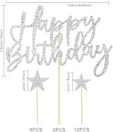 iZoeL 2 Sets Silver Cake Decoration Happy Birthday Toppers Stars Hearts view 2