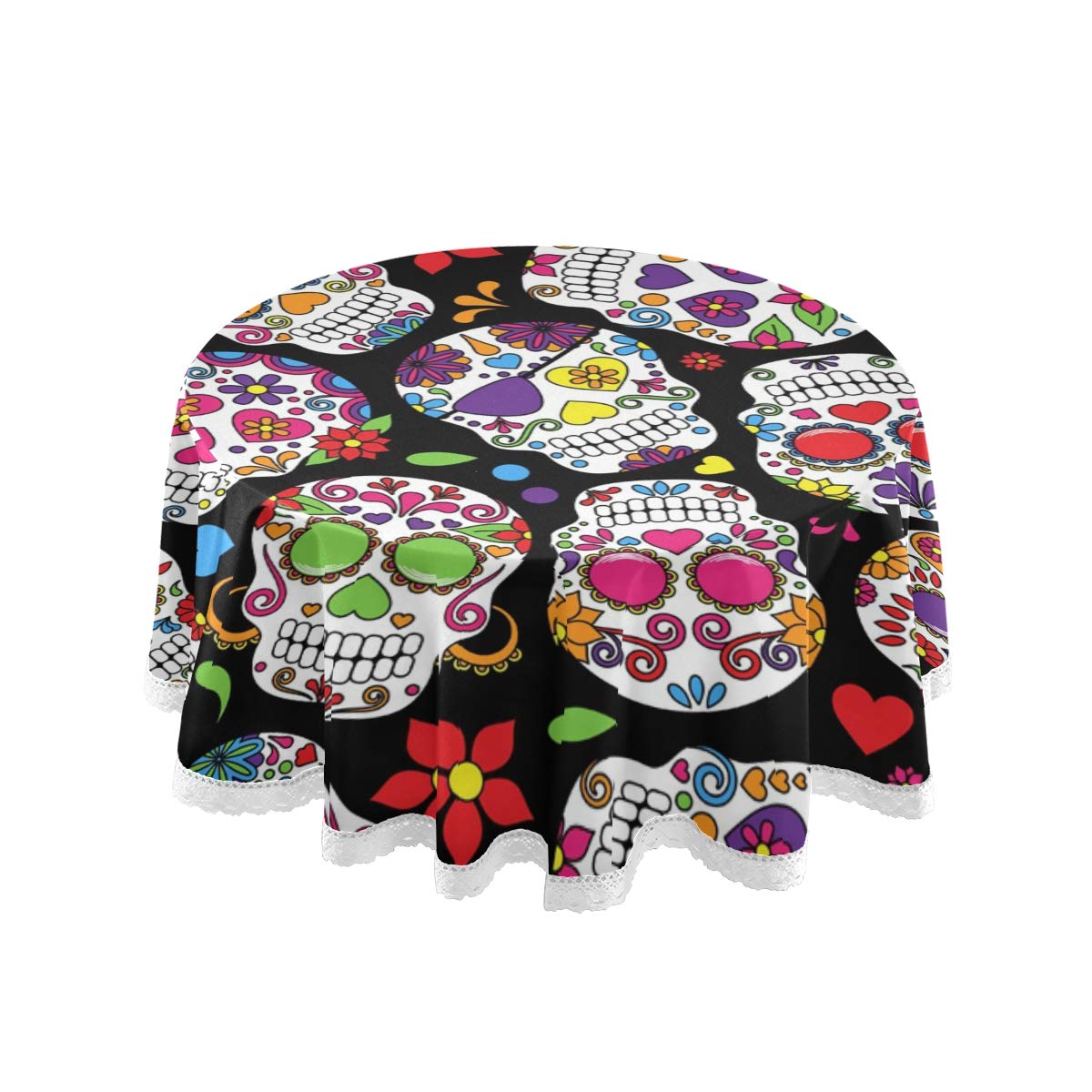 JUMBEAR Skull Round Tablecloth Polyester Circular Table Cloth Beautiful Water Resistant Spill Proof Large Table Cover for Dining Kitchen Party 60inch
