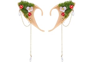 FRESHME Forest Mushroom Elf Ears, Soft Fairy Ears with Mushroom Moss and Flower Elven Ear Cuffs Halloween Renaissance Cosplay