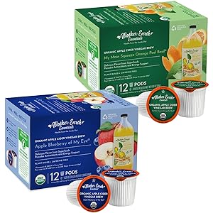 Mother Earth Essentials Superfood Tea ORANGE BASIL & BLUEBERRY infused with Organic Apple Cider Vinegar with The Mother. Get your daily dose with organic fruit & herbs. (12 Tea Pods of each flavor)