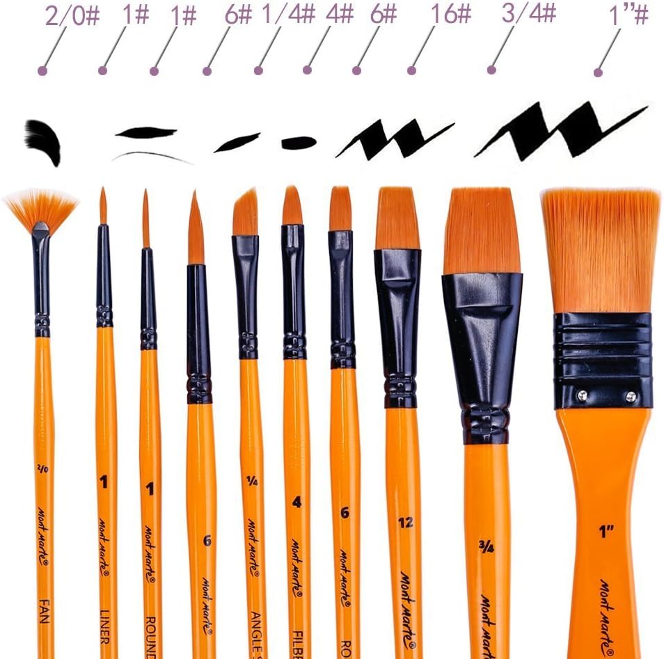 Mont Marte Acrylic Paint Brush Set, 10 Taklon Brushes in Wallet, Ideal Brush Set for Acrylic Painting - Image 5
