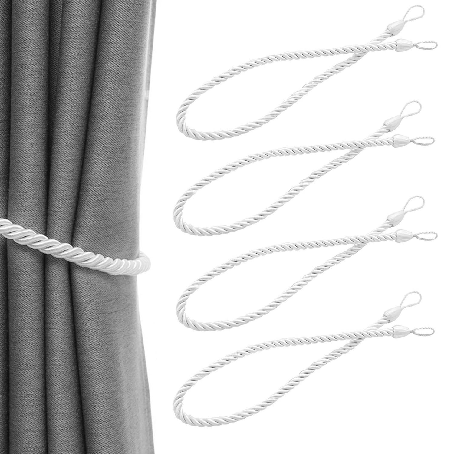 Photo 1 of YAFIYGI 4PCS White Curtain Tiebacks Rope Decorative Tie Backs for Curtains Drapery Ties Ropes Small Curtain Holdbacks for Indoor Outdoor Shower and Window Use