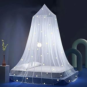 Stars Bed Canopy Glow in The Dark, Eimilaly Bed Canopy for Girls Mosquito Net, Princess Canopy for Girls Bed Room Decor, Encrypted Fabric, White
