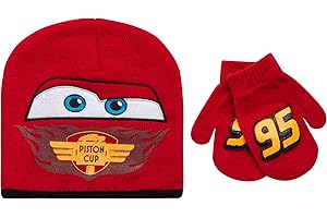 Disney Boys' Mickey Mouse, Car Lightning McQueen Winter Hat & Mittens or Gloves Set (Toddler/Little Boys)
