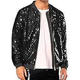 Lars Amadeus Sequin Varsity Jackets for Men's Zipper Festival Disco Sparkly Shiny Baseball Bomber Jacket