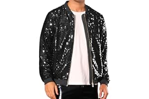 Lars Amadeus Sequin Varsity Jackets for Men's Zipper Festival Disco Sparkly Shiny Baseball Bomber Jacket