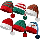 Chicingyou 6 Pcs Christmas Knitted Hat Christmas Santa Beanie Hat Bulk Crochet Knit Cap Set for Xmas Party Adult Women Men