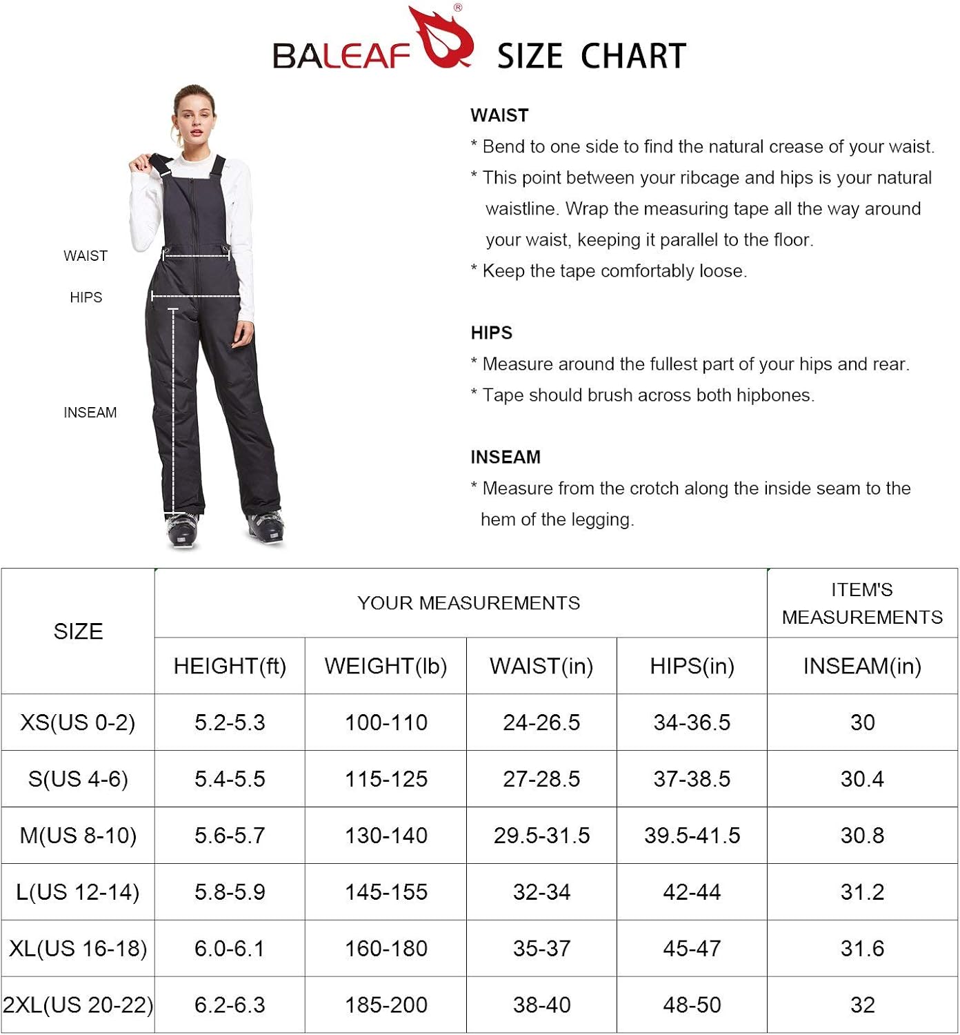 BALEAF Women's Insulated Waterproof Ski Bib Overalls Snow Windproof Snowboarding Pant: Clothing