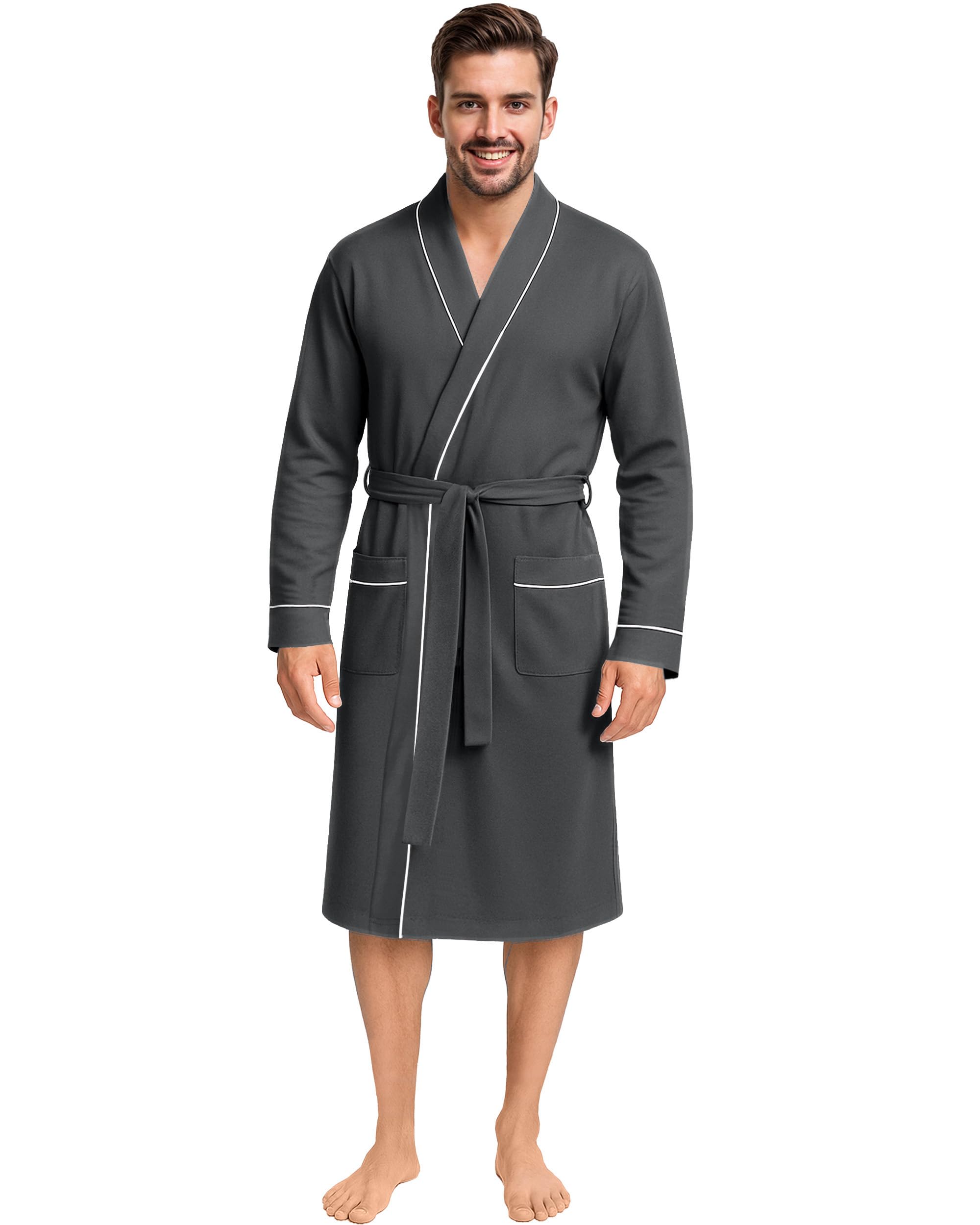 Photo 1 of NY Threads Men's Robe Cotton Blend Knit Bathrobe, Small, Dark Heather Grey