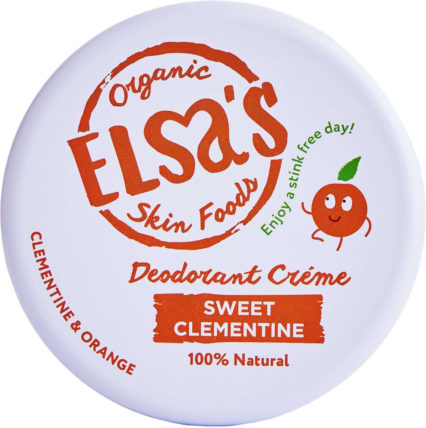 Elsa's Organic Skin Foods Natural Deodorant Cream, Sweet Clementine, Aluminium Free, No Sodium Bicarbonate, 24 Hours Protection, No Plastic, Whole Body, for Adults & Kids, 50g
