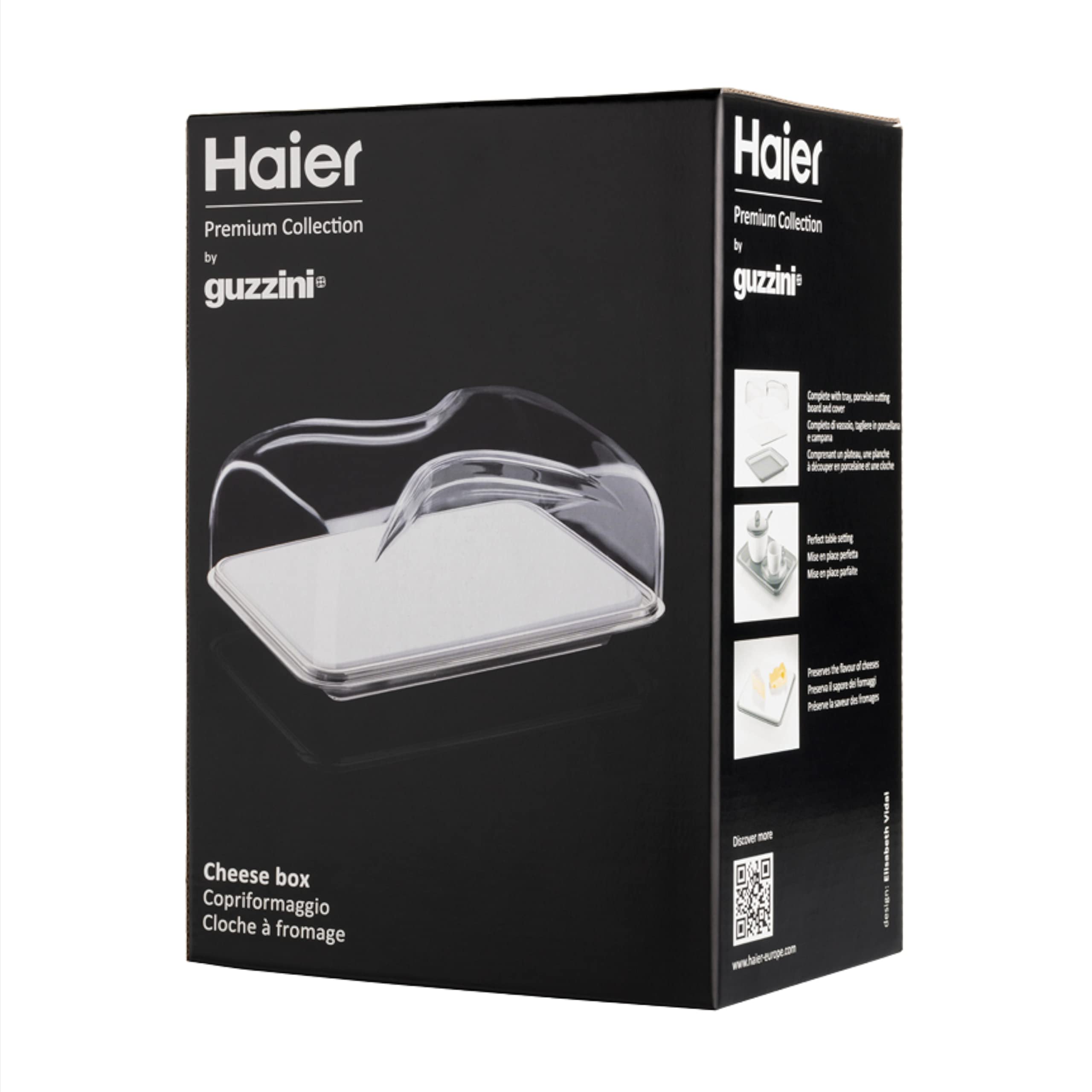 Haier HAGCB40 Cheese Box - with Tray - Porcelain Cutting Board and Lid - Rectangular - Elegant - 25.5x18x11.5 cm - Haier Premium Collection by Guzzini