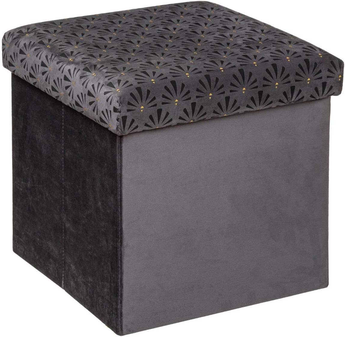 Atmosphera 2in1 Grey Velvet Pouffe and Storage Box 38 x 38 cm Amazon