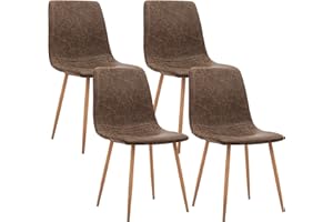 CangLong Set of 4, Kitchen PU Cushion Seat Back, Modern Mid Century Living Room Side Metal Legs Dining chair, Brown
