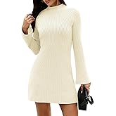 COCCKO Womens Sweater Dress Fall Winter Bell Long Sleeve Mock Neck Ribbed Knit Bodycon Mini Dresses 2025