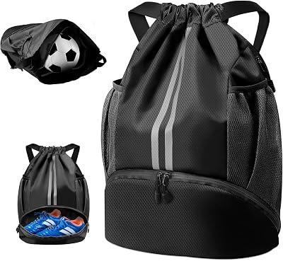 BROTOU Unisex Drawstring Backpack Waterproof Gym Bag Large Oxford PE Pack Black