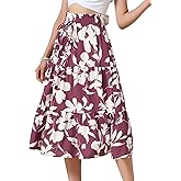 Allegra K Floral Midi Skirt for Women's Summer Elastic Waist Dressy Flowy Casual A-line Boho Skirts