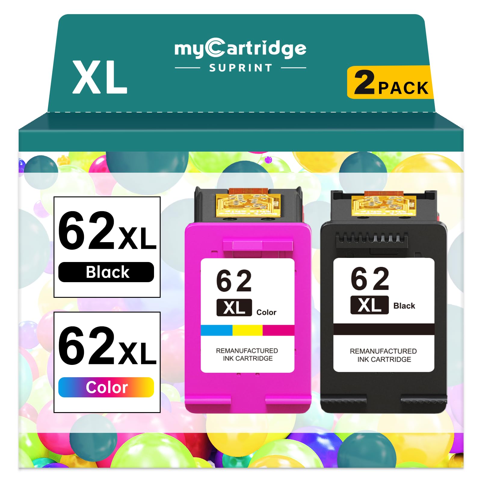 Photo 1 of 62XL Ink Cartridge Combo Pack Remanufactured for HP Ink 62 62XL Ink Cartridges Black and Color Use for HP ENVY 7640 5660 7645 5540 5640 Officejet 5740 8040 200 250 inkjet printer, High Capacity 2 Pack
