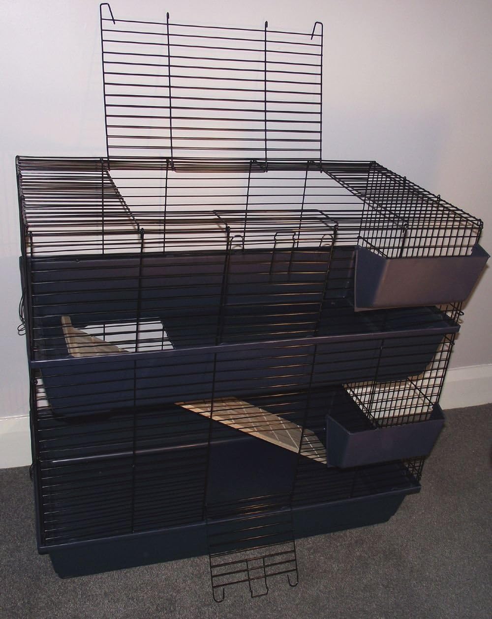 Little Friends Double Tier Rabbit Cage, 100cm, Blue/Black - Image 3