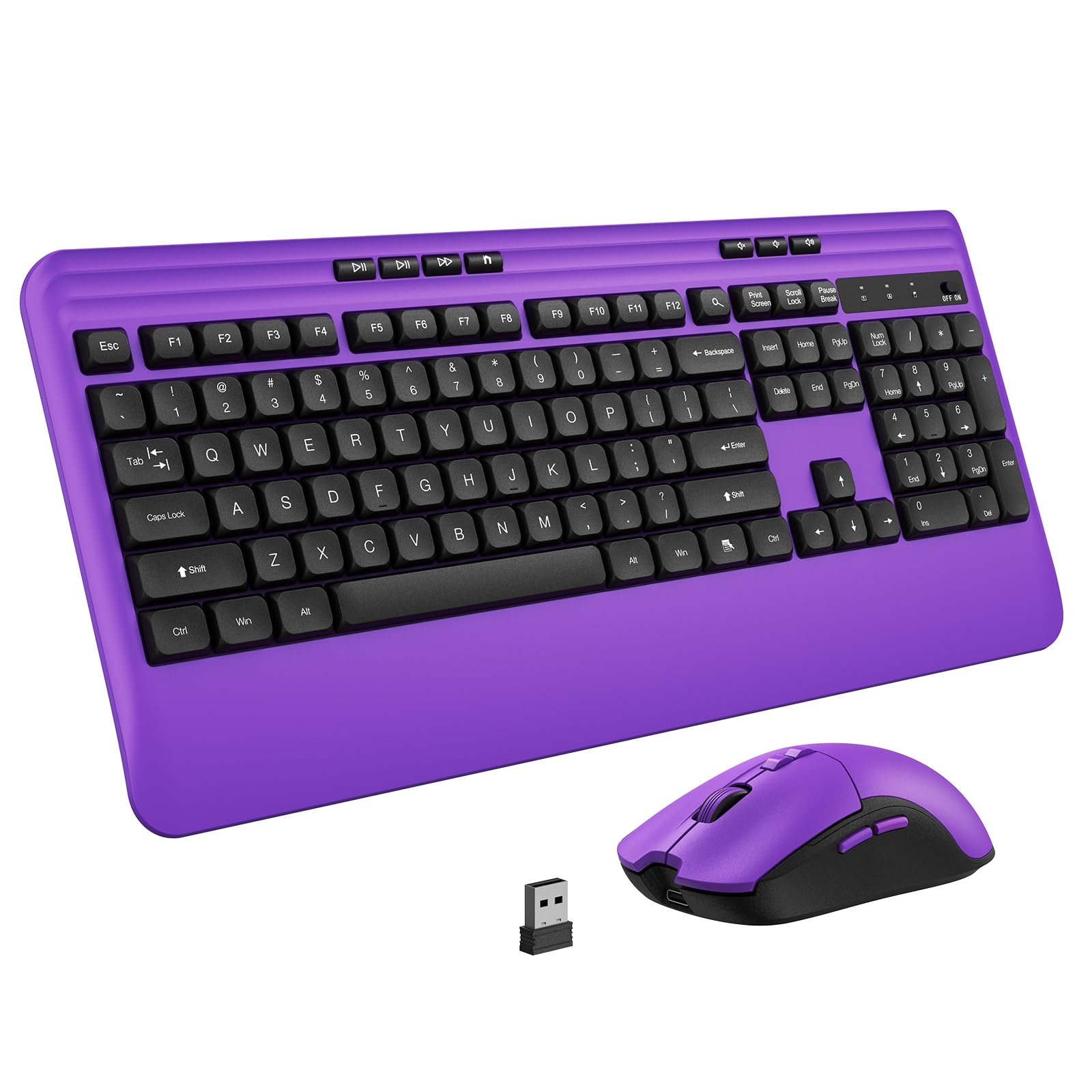 Photo 1 of ***missing mouse***KOPJIPPOM Wireless Keyboard and Mouse Set with Quiet Keys, 2.4G Full Size Purple Keyboard and Mouse with Wrist Rest, Protective Covers, Soft Touch Silent Design for Windows, Computer, PC and Laptop