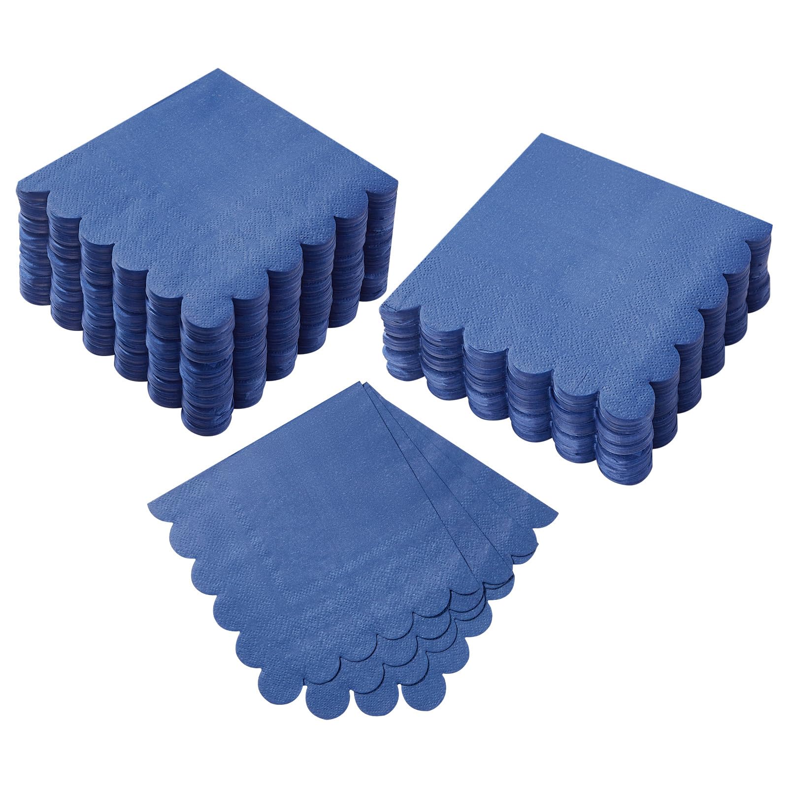 Photo 1 of 100 Pack Cocktail Napkin 2-Ply Scalloped Edged Dessert Napkins Folded 5 x 5 Inches Disposable Napkins for Dinner Wedding Birthday Party Bridal Anniversary Reception Event (Navy Blue)
