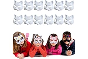 YALARY Cat Mask 12pcs Therian Masks White Cat Masks Fox Masks Blank Mask Animal Half Facemasks DIY White Cat Painted Masks Masquerade Mask