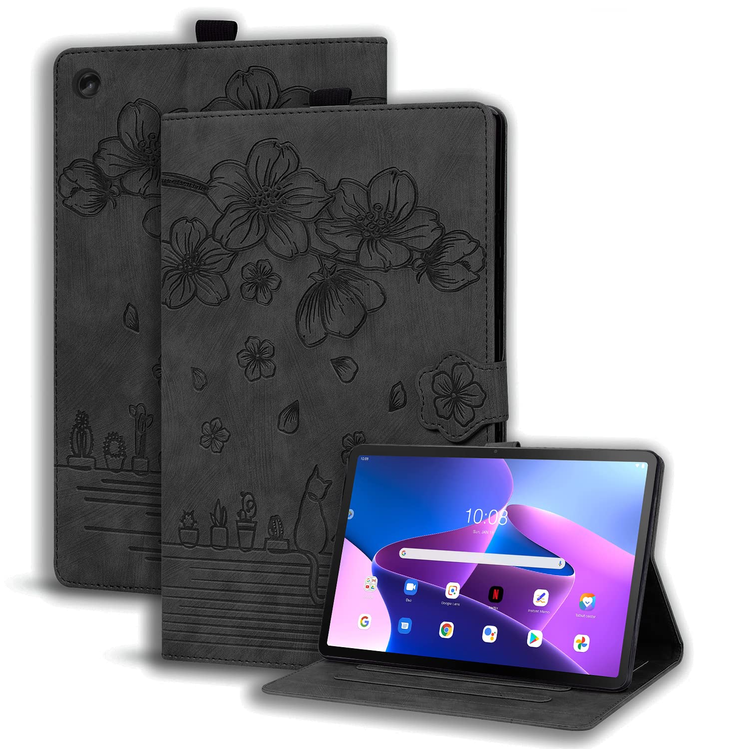 Succtopy Case Lenovo Tab M10 3rd Gen 10.1 Inch 2022,Folio Flip PU Leather Cover with Pen Holder Lenovo Tab M10 3rd Gen 2022,Protective Tablet Case with Stand Function TB-328FU/TB-328XU,Black