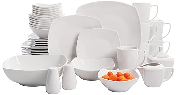 Gibson Home 103609.39RM Zen Buffetware 39 Piece Porcelain Dinnerware Set Service for 6 with Serveware, Square, White