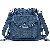 Womens Small Denim Shoulder Crossbody Bag Canvas Bucket Tote Bag Drawstring Lightweight Phone Purse Handbags