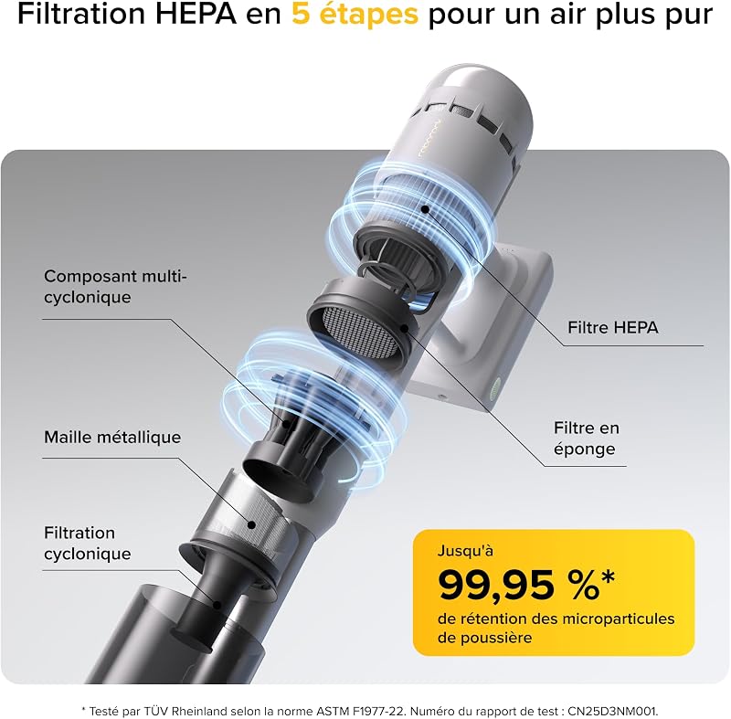 H60 Aspirateur Balai sans Fil, 115 AW, 60 Min d’Autonomie