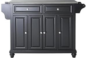 Crosley Furniture Cambridge Stainless Steel Top Rolling Kitchen Island Storage Cart, Spice Rack, Black