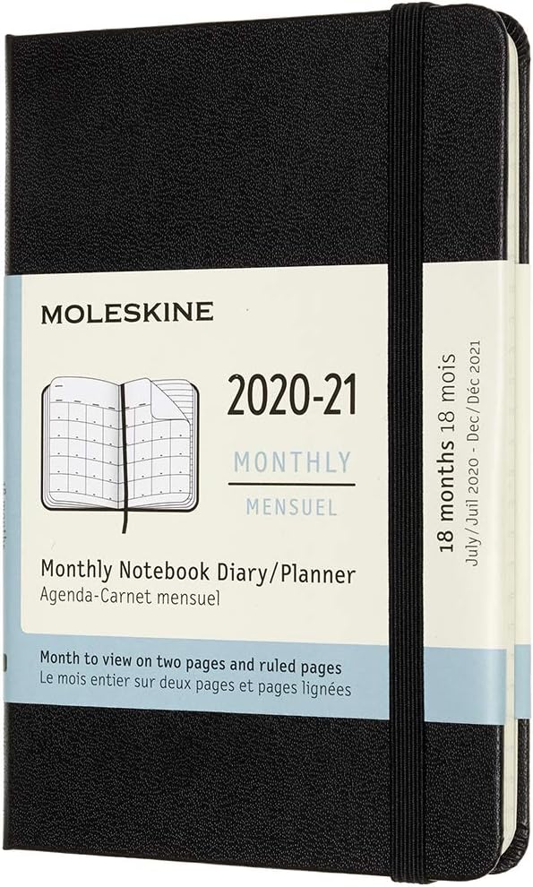 Moleskine, 18-Month Monthly Planner/Diary, Monthly Pocket Planner 2021, Monthly Planner with Hard Cover and Elastic Closure