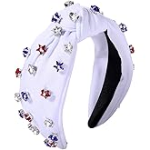 ARATLENCH 4 th of July Headband for Women American Flag Knottted Headband Red White Blue Crystal Star Patriotic Party Favor
