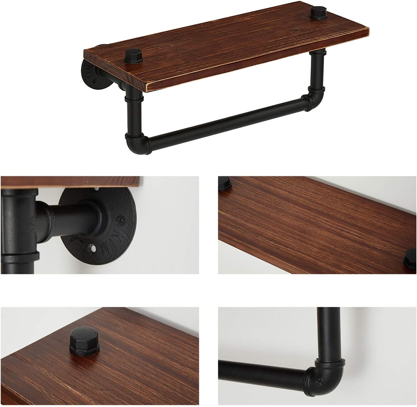 Industrial Bathroom Pipe Shelves Shelving ,Rustic Pipe Wall Shelf with Towel Bar Towel Racks for Bathroom , Farmhouse Pipe Shelves with Wood Planks ROGMARS: Kitchen & Dining