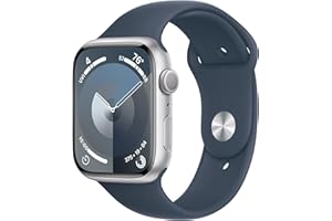 Apple Watch Series 9 [GPS 45mm] Smartwatch with Storm Blue Aluminum Case with Silver Sport Band M/L. Fitness Tracker, Blood Oxygen & ECG Apps, Always-On Retina Display