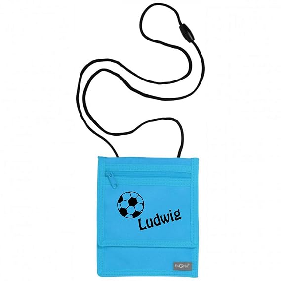 Brustbeutel mit Namen | inkl. NAMENSDRUCK | Motiv Fußball & Name personalisiert & Bedruckt | Geldbörse Kindergeldbeutel Münzf