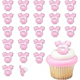 It's A Girl! 24 Baby Shower Cupcake Toppers, Pink Onesie Cupcake Rings, Food Safe Cake Decorations - 24 Pack
