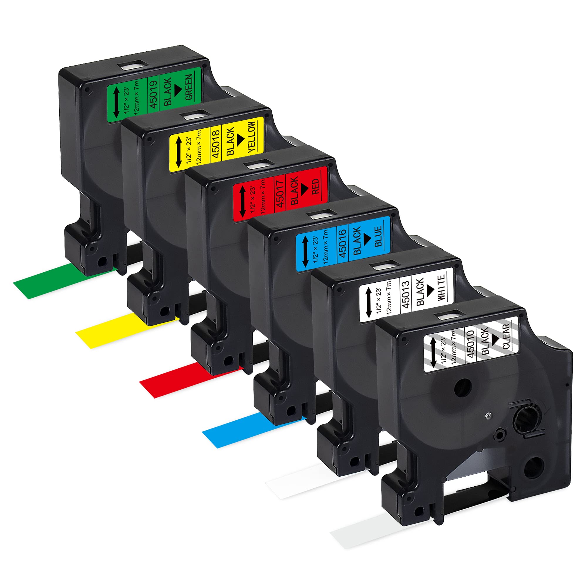 6× BEYONDTEK Compatible with Dymo D1 Multicoloured Label Tape 45010 45013 45016 45017 45018 45019 Replacement for LabelManager Label Makers LM160 280 PnP 360D 210D 420P, 12mmx 7m