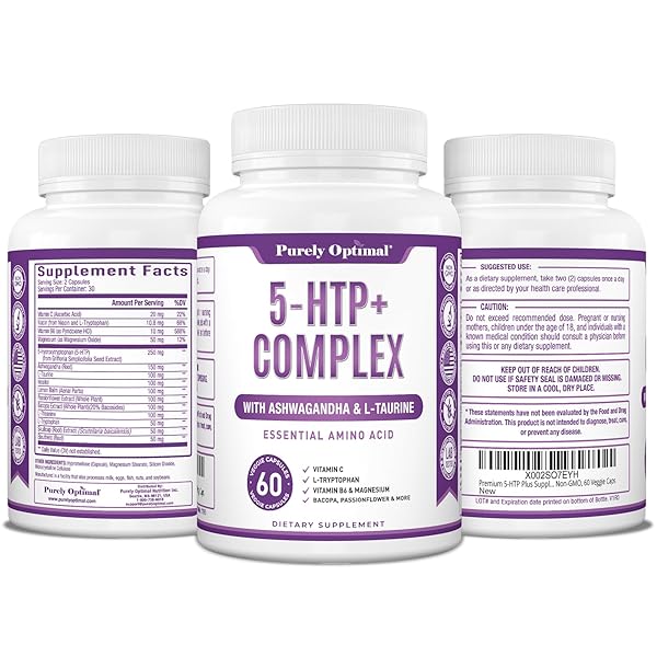 PREMIUM 5-HTP PLUS SUPPLEMENT 250MG MAXIMUM STRENGTH – SLEEP AID, MOOD BOOST, PROMOTES CALM & RELAXATION, STRESS MANAGEMENT SUPPORT – ENHANCED WITH VITAMIN B6, GLUTEN FREE, NON-GMO, 60 VEGGIE CAPS