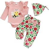 Emmababy Bee Outfit Baby Girl Boy Romper Pants Set Floral Bodysuit Tops and Leggings Infant Newborn Clothes 3 6 12 18 Months