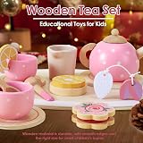 AOLEVA Wooden Afternoon Tea Set for Toddlers Play Food Tray Teapot view 4