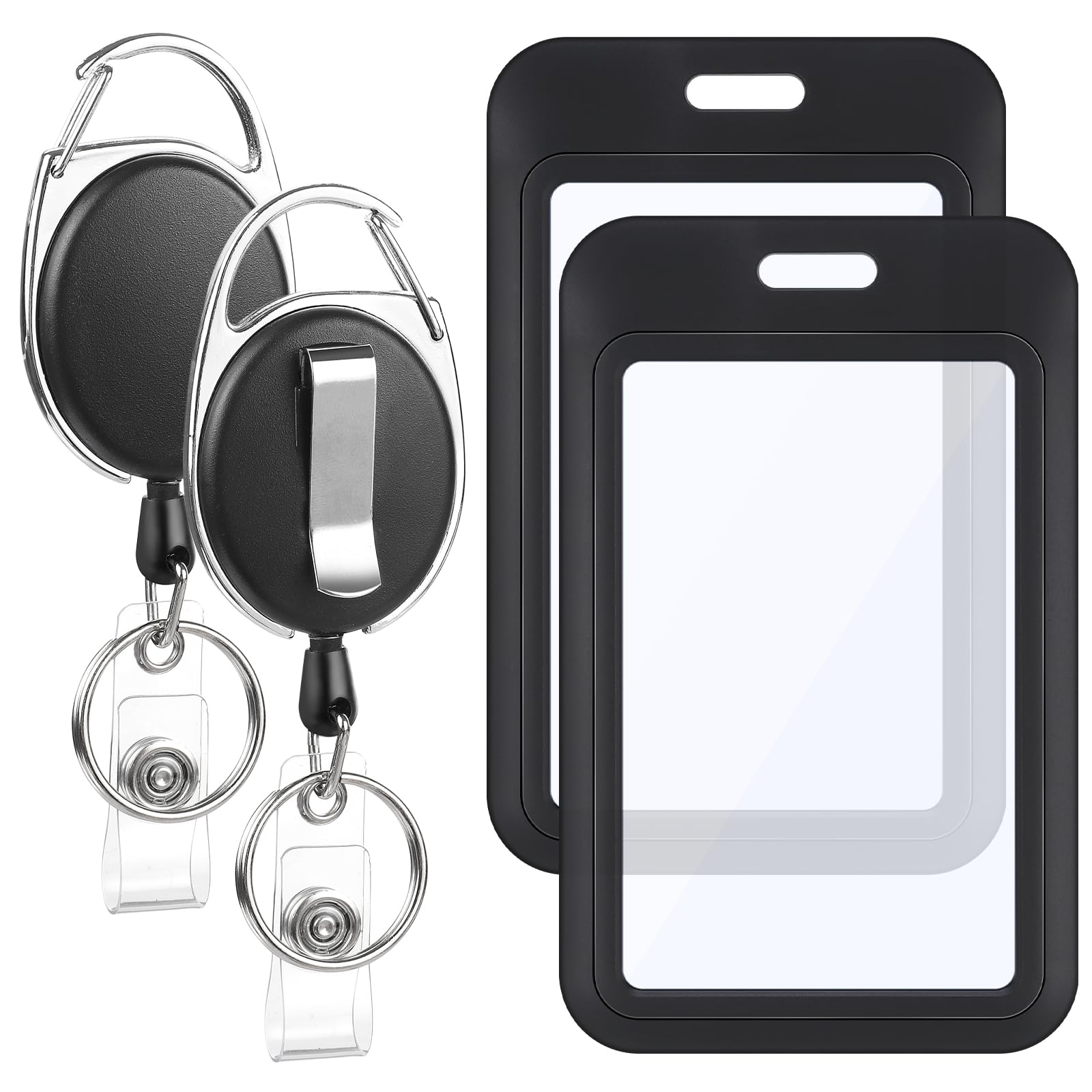 Photo 1 of 2 Pack Badge Holder Retractable Clip Heavy Duty Reels with Double-Sided Windows Sliding ID Badge Holder for Women Nurse Teacher Student