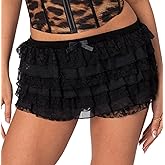 Women Ruffle Lace Shorts Bloomers Summer Casual Layered Tiered Pleated Slim Fit Floral Lace Trim Shorts