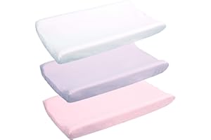 Belsden 3 Pack Microfiber Soft Changing Pad Cover, with 2 Considerate Safety Belt Holes, Durable Diaper Change Table Sheet Set for Baby Girls, 16''x32''x8'', Light Purple & Pink & White