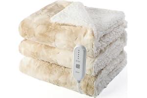 Dowin Heated Throw Blanket, Tie Dye Faux Fur Electric Blanket Throw 50"x 60" with 5 Fast Heating Levels&4 Hrs Auto Off, ETL&FCC Certification Heating Throw,Home Office Use（Beige）